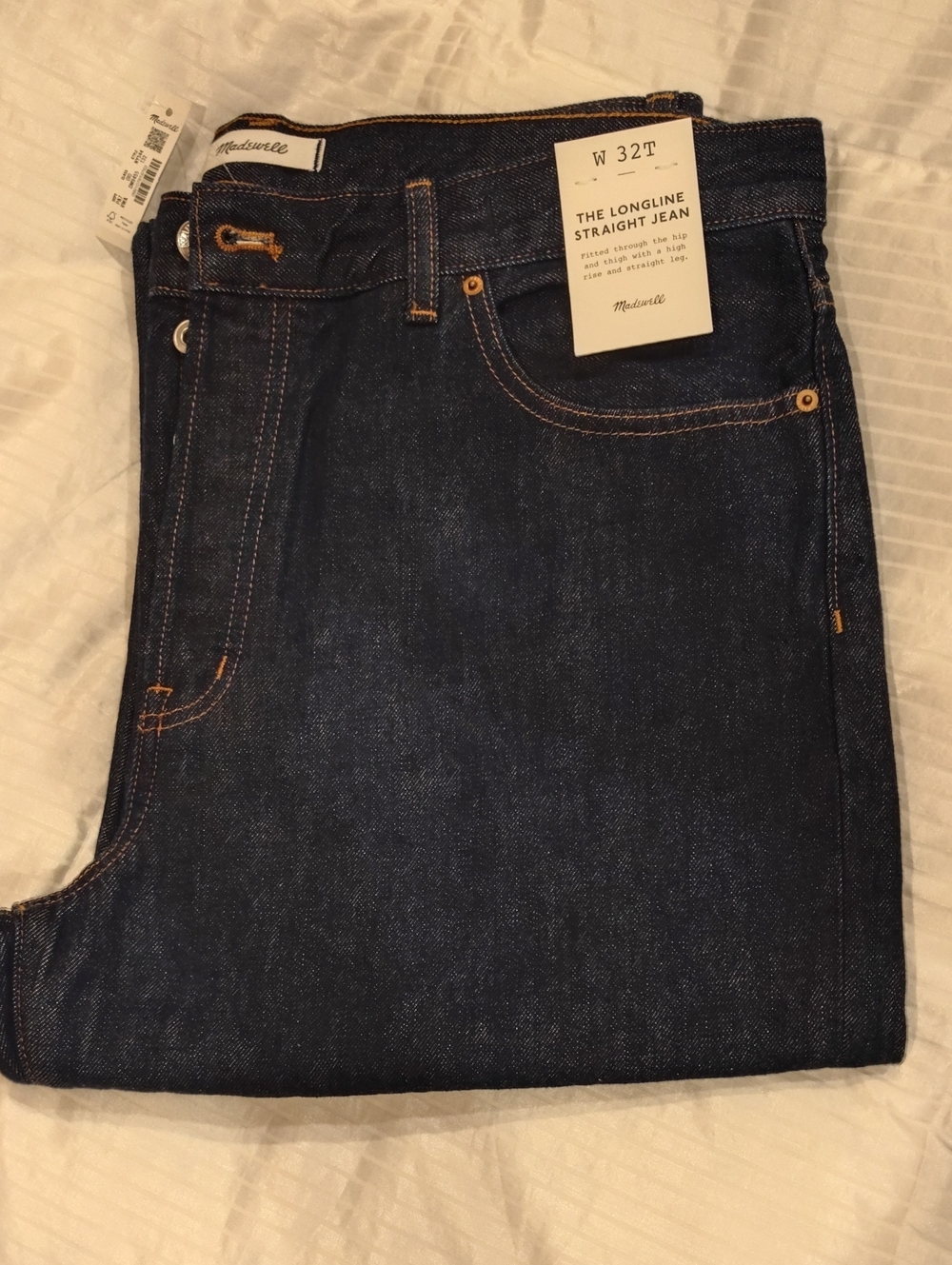 Madewell NWT Women's Longline Straight Jeans in Dark Indigo 32T
